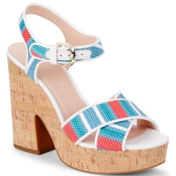 Kate Spade New York Grace Raffia Cork Platform Heels Womens Size 8 Sandal - Picture 1 of 15